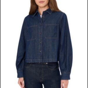 Madewell Women’s Long Sleeve Sculptural Sleeve Denim Top NWT S Indigo Blue